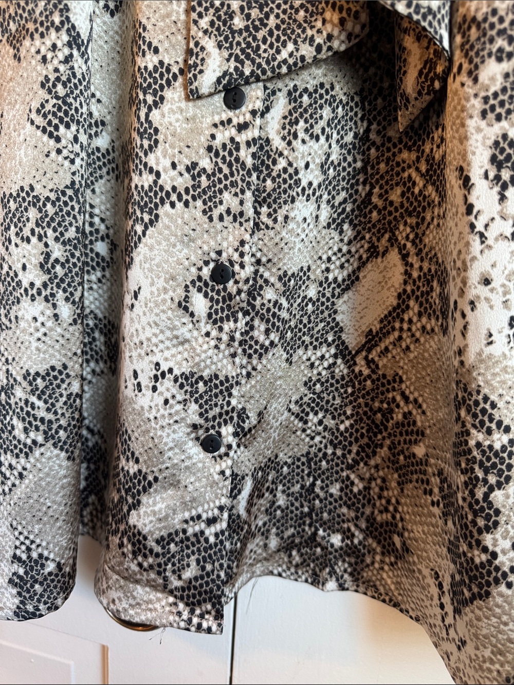 EUC MNG Neutral Snake-Print Button Down Tie-Waist Dress Elastic Back Waist - Picture 7 of 14
